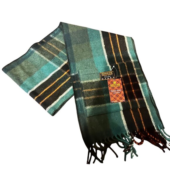 Patrick king Wool Pocket Scarf Fringe Green & Black Plaid Design tartan - Picture 2 of 9